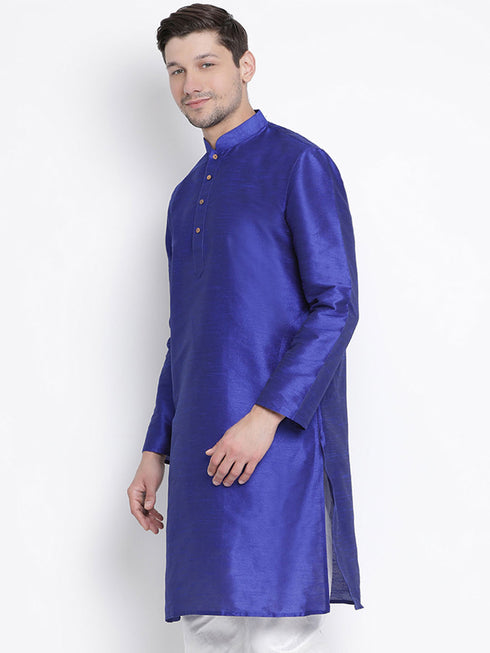 VASTRAMAY Men's Blue Cotton Silk Blend Kurta
